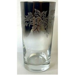 Set of 4 MCM Queen's Lustreware by TOSCANY Silver Fade Rim Rose Highball Glasses